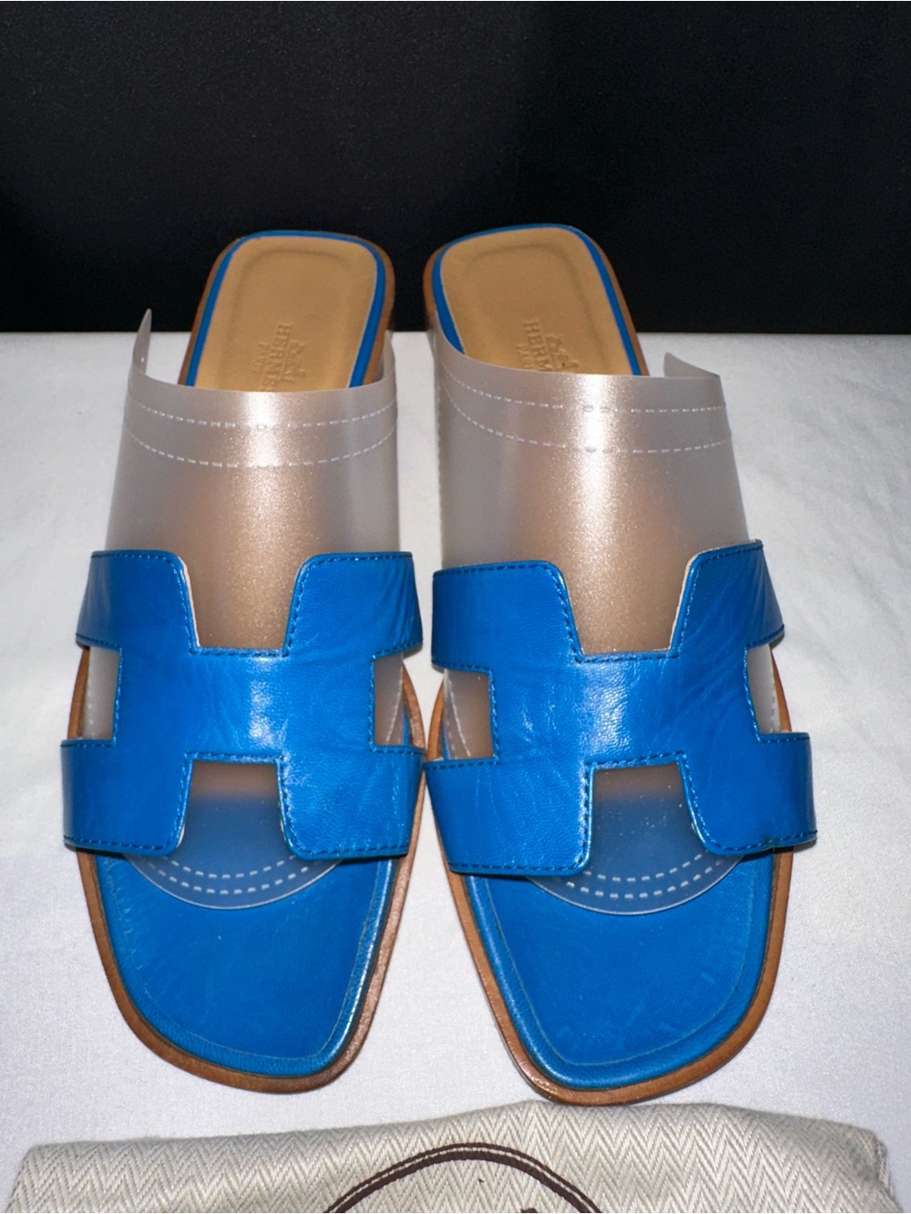 Hermès Oran Sandal Bleu Sémille Calfskin-Size 38.5-Authentic